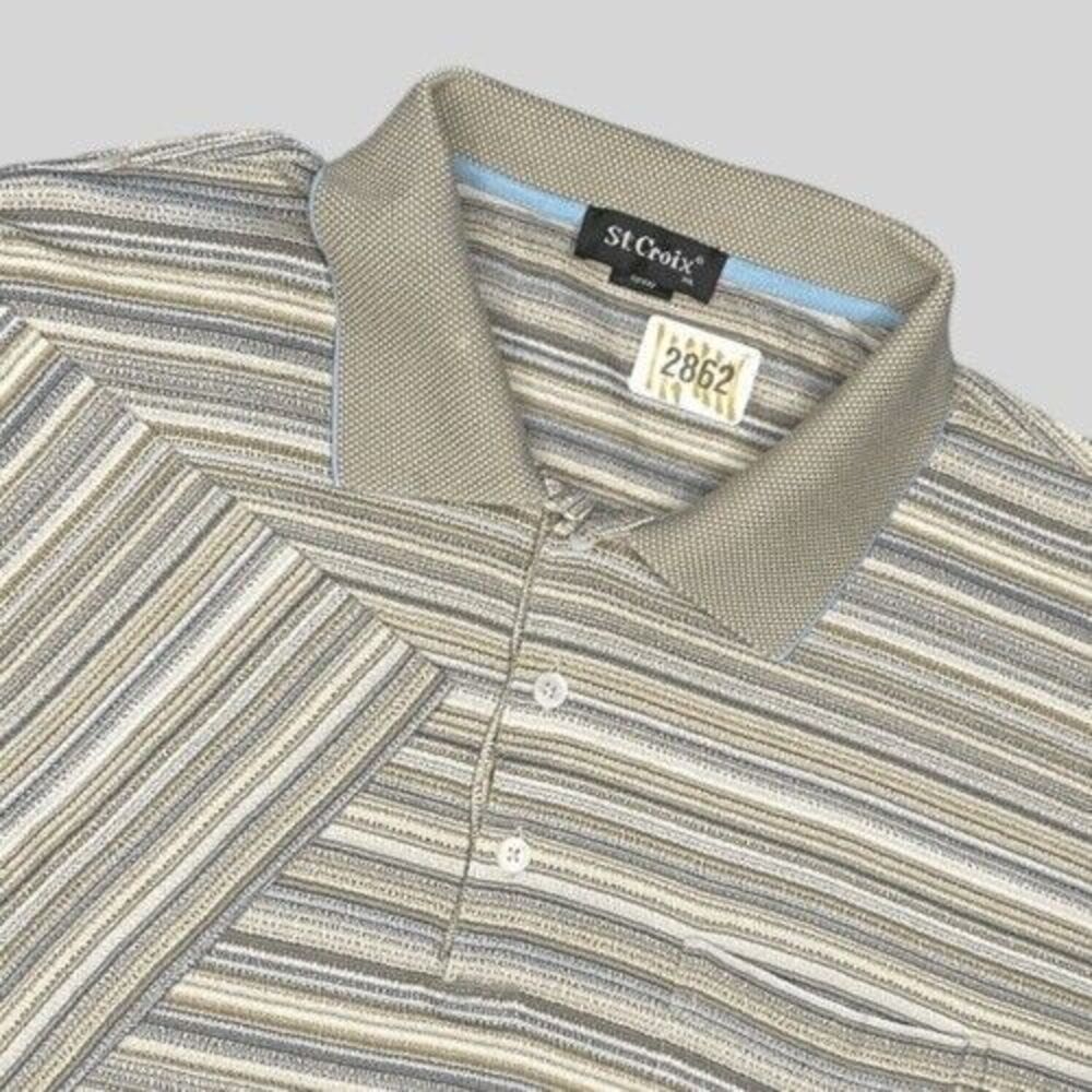 Vintage St. Croix Short‎ Sleeve Polo Shirt Men Size XL Beige Striped